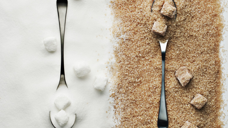 Brown sugar and white sugar