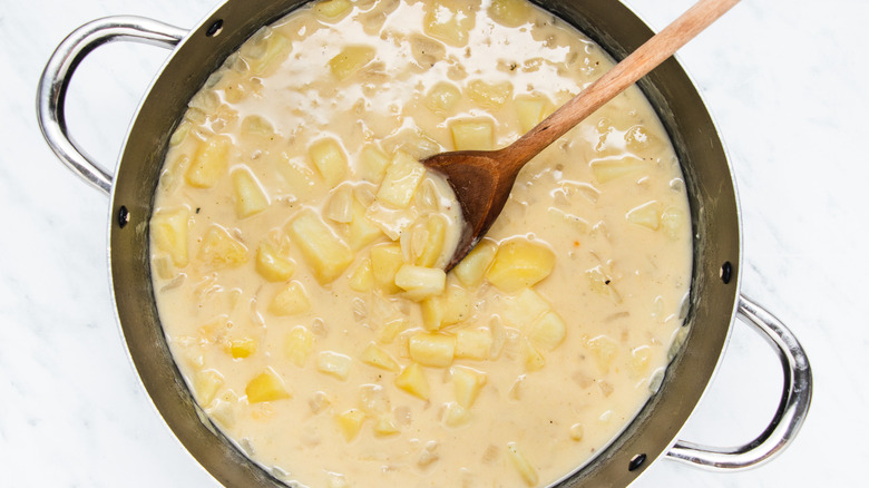 potato soup in pan