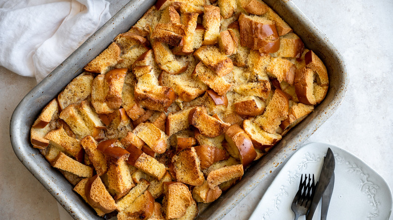 brioche bread pudding in pan