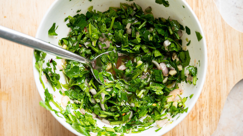 simple chimichurri in bowl 