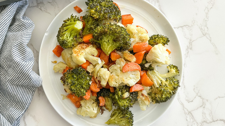 roasted vegetables on a baking sheet