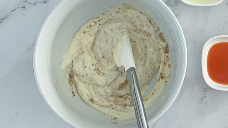 remoulade sauce in white bowl