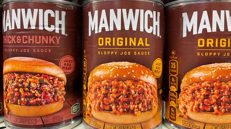 Cans of Manwich sloppy joe sauce