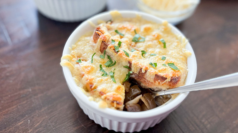 French onion soup in ramekin