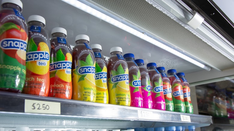 Snapple bottles on shelf