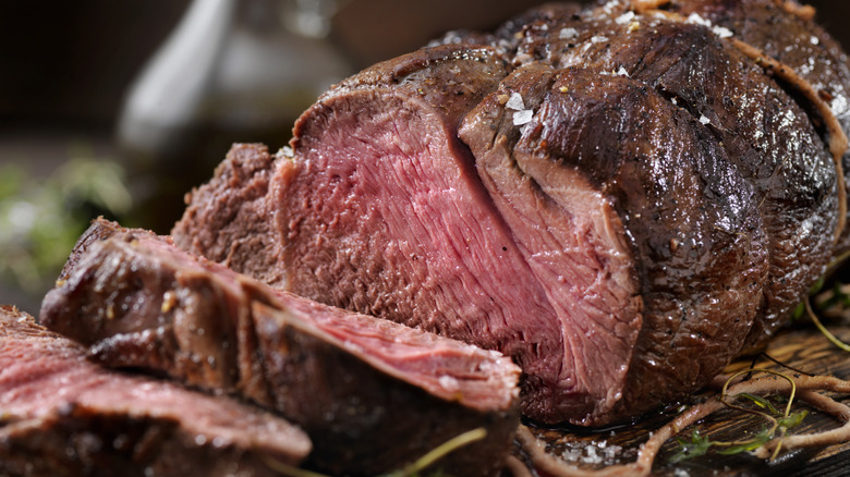 Sliced rare venison roast