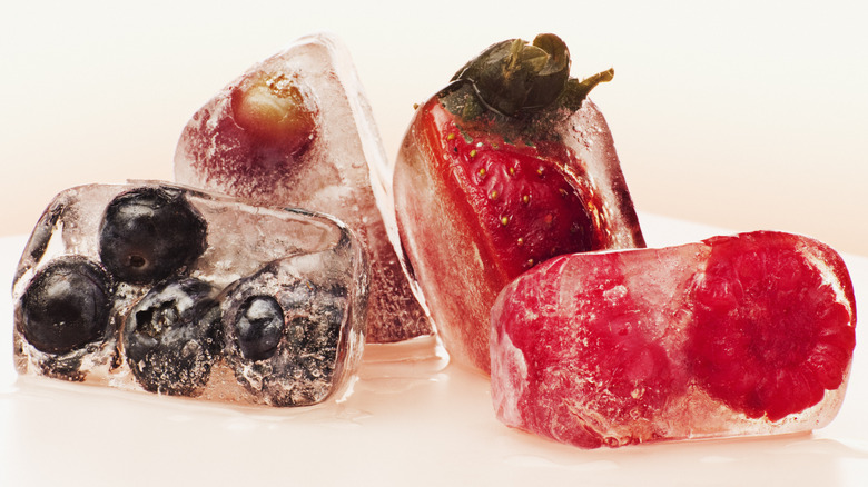 fruit frozen in ice cubes