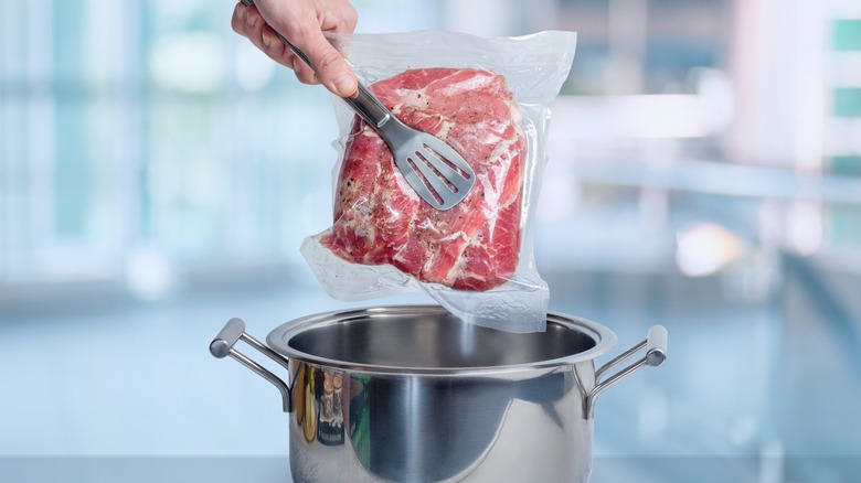 meat placed into sous vide