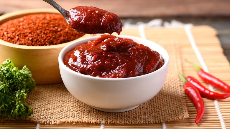 Bowl of gochujang with spoon