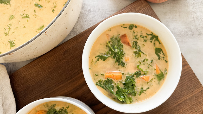 serving of spiced sweet potato and kale stew