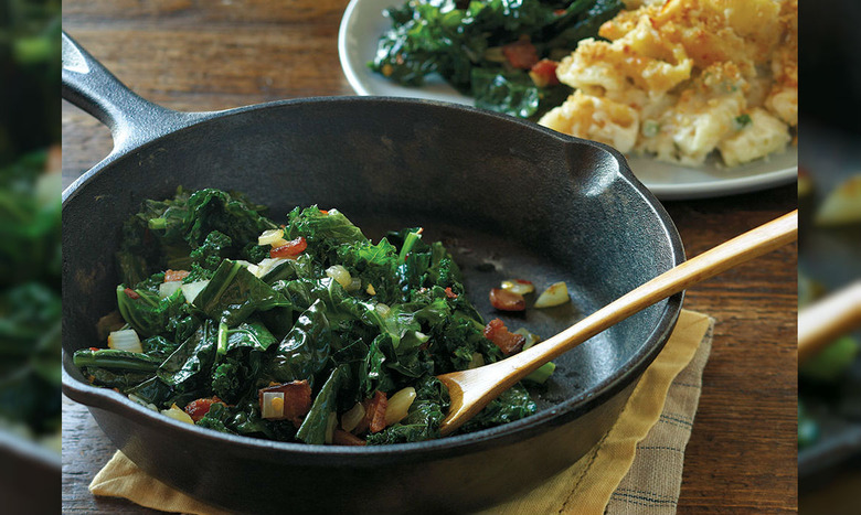 spicy braised greens with sausage jalapeno mac and cheese