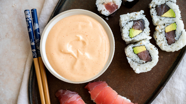 mayo in bowl with sushi 