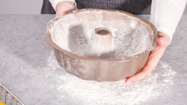 Preparing a Bundt pan