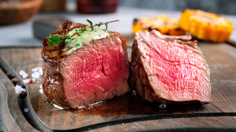 Sliced filet mignon