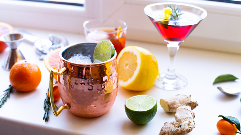 Cocktails sitting on a ledge