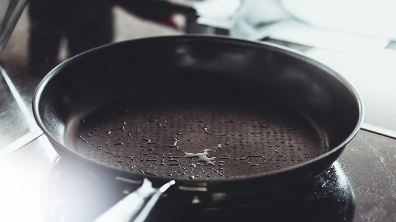pan heating up on stove