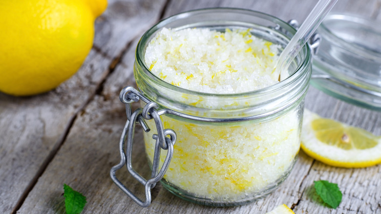 jar of lemon-salt scrub