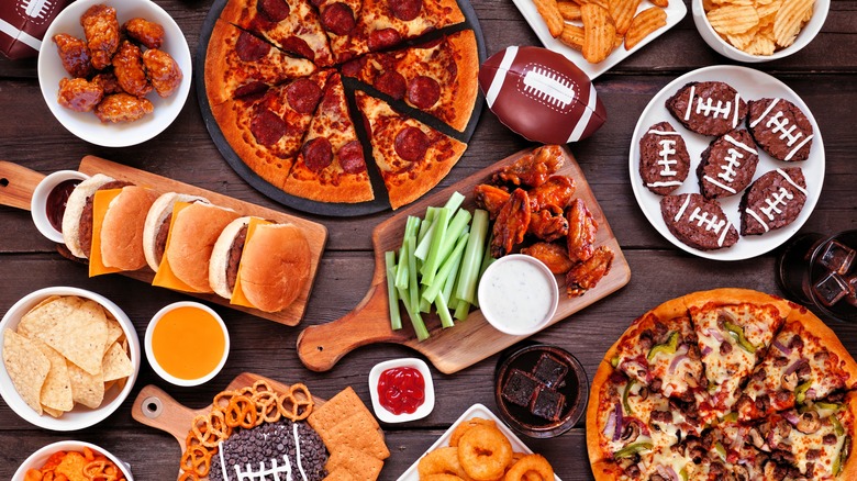 Table with football themed food