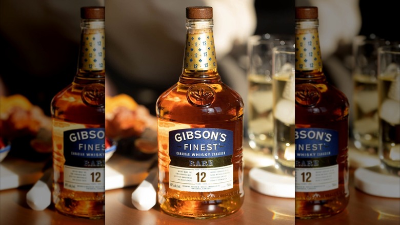 Close up of bottle of Gibson's Finest whisky aged 12 years