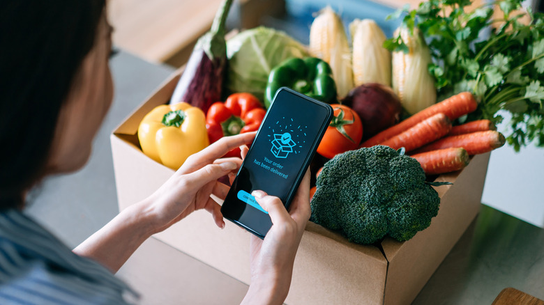 online shopper receiving grocery delivery