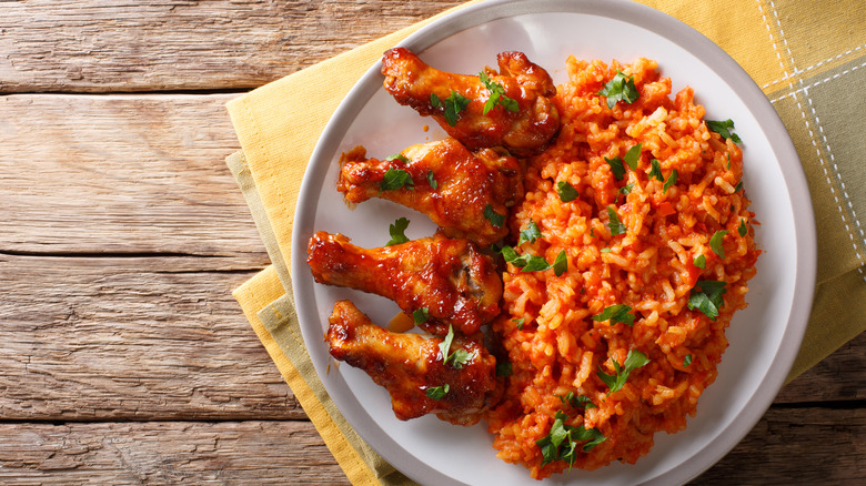suya wings with jollof rice