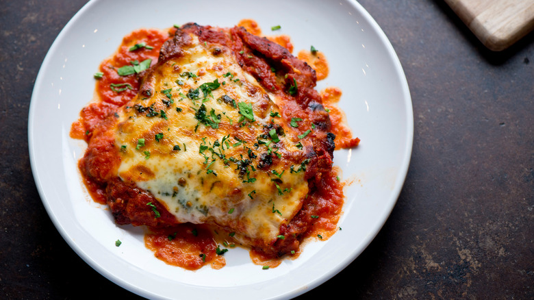 chicken parm on white dish