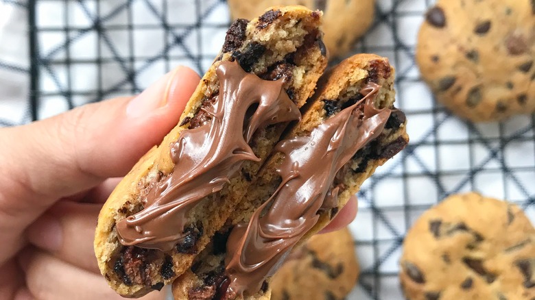 Chocolate chip cookies on rack