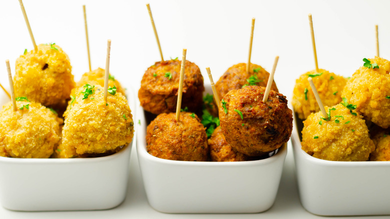 Three bowls of falafel