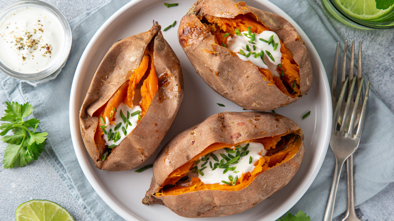 Open sweet potatoes with yogurt