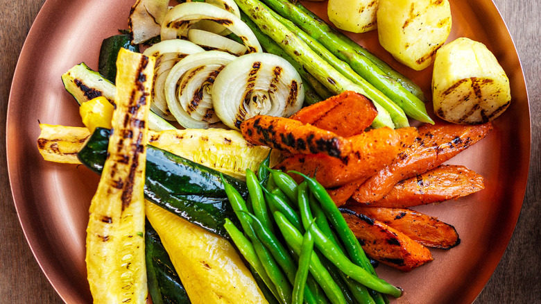 Charred grilled veggies on plate