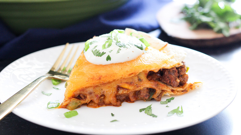 taco pie casserole on plate 