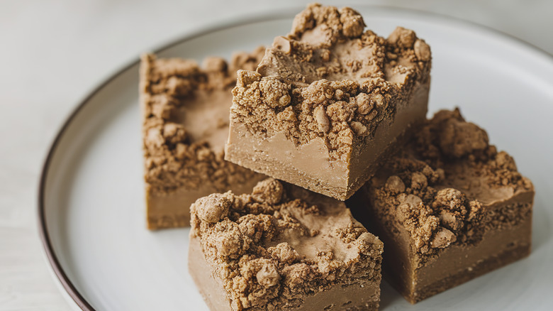 Close-up of crumbly fudge on a plate