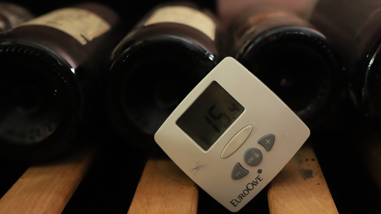 wine bottles with thermometer