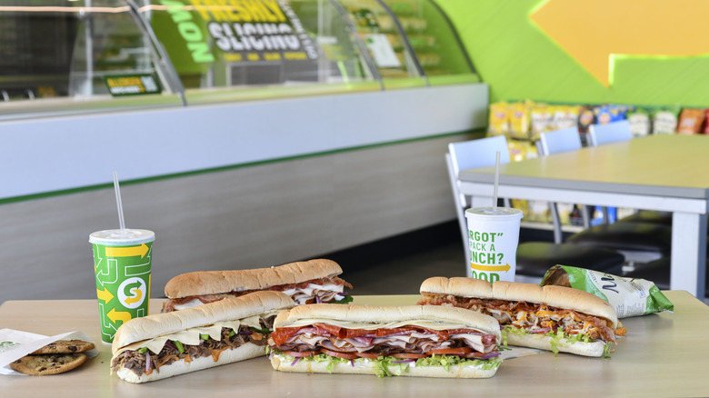 Subway subs on restaurant table