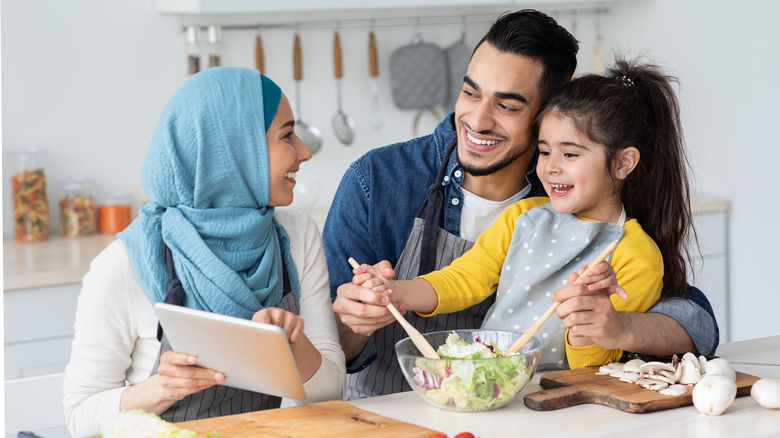 Family cooking together