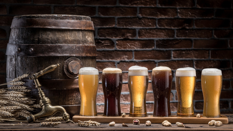 Beer pints and barrel