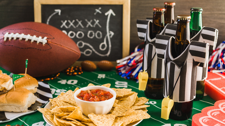 Game day spread of food and beer
