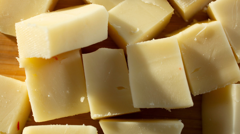 Cubes of fontina cheese