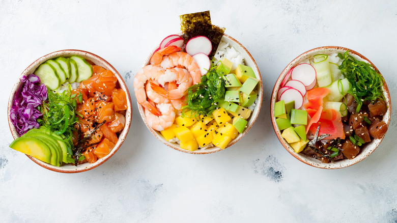 poke bowls with various ingredients
