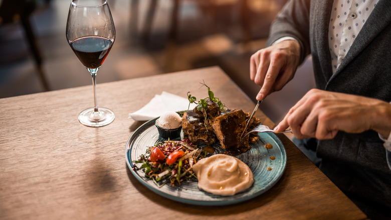 Steak dinner with wine