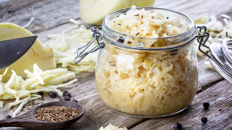 Sauerkraut in glass jar