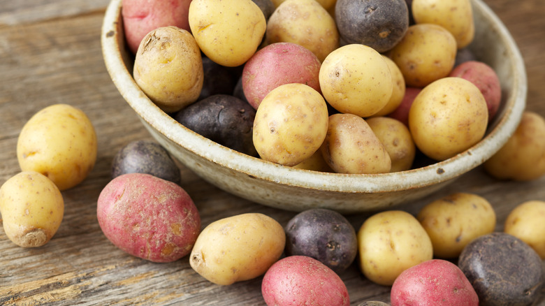 White, red, and purple potatoes