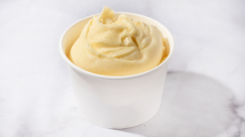 Pot of vanilla ice cream
