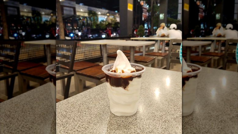 McDonald's sundae on table in a McDonald's restaurant