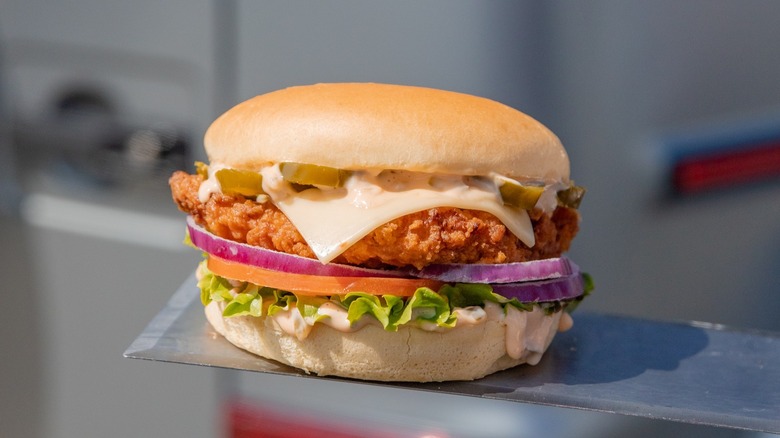 Spicy fried chicken cheese sandwich