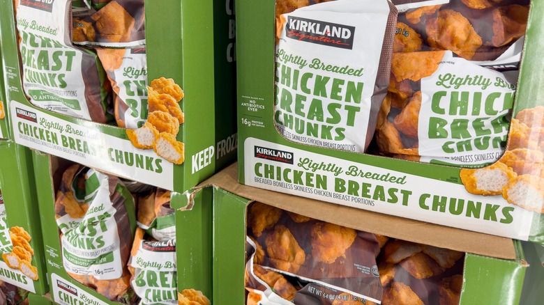 Packages of Kirkland Lightly Breaded Chicken Breast Chunks
