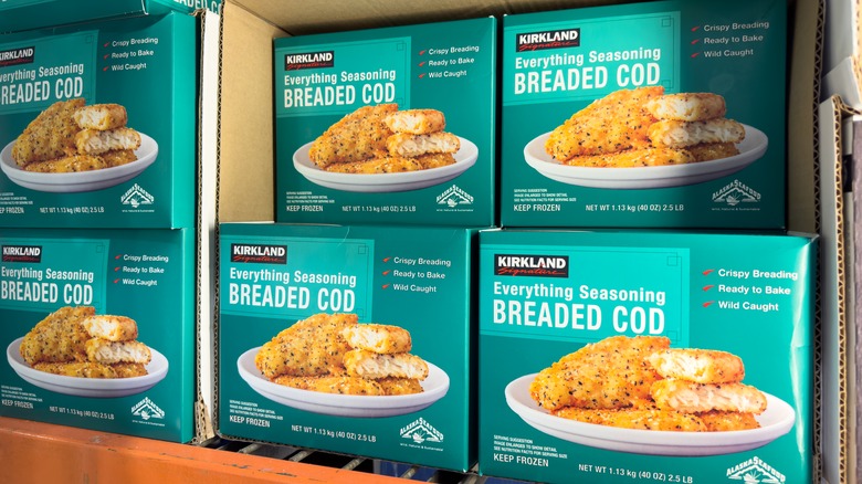 Packages of Kirkland Signature Everything Seasoning Breaded Cod