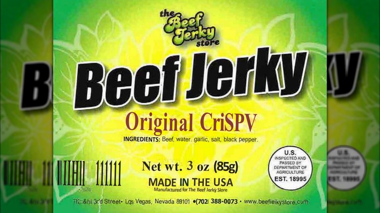 Label for The Beef Jerky Store Original Crispy beef jerky