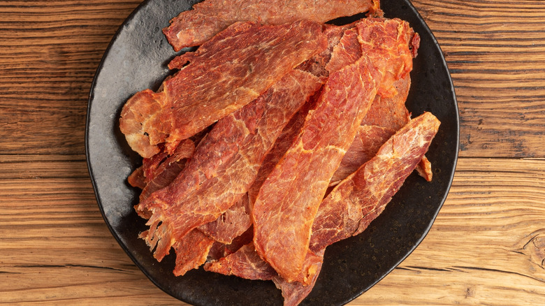 Plate of beef jerky