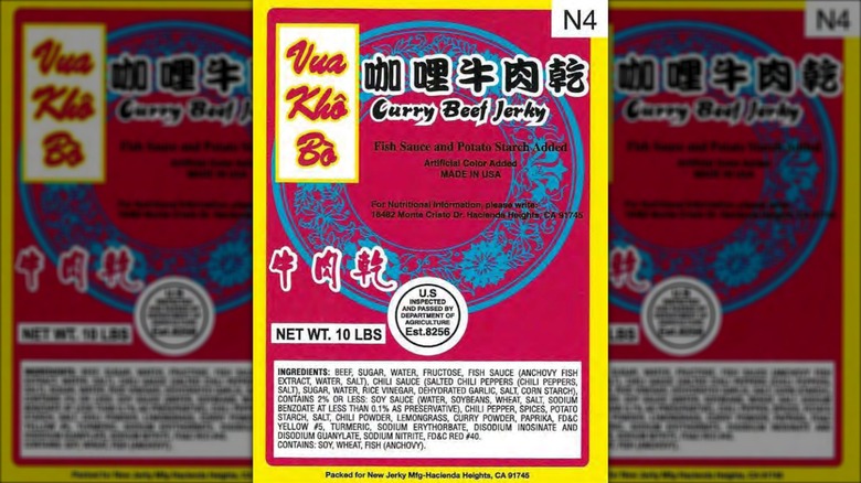 Label for Vua Kho Bo Curry Beef Jerky